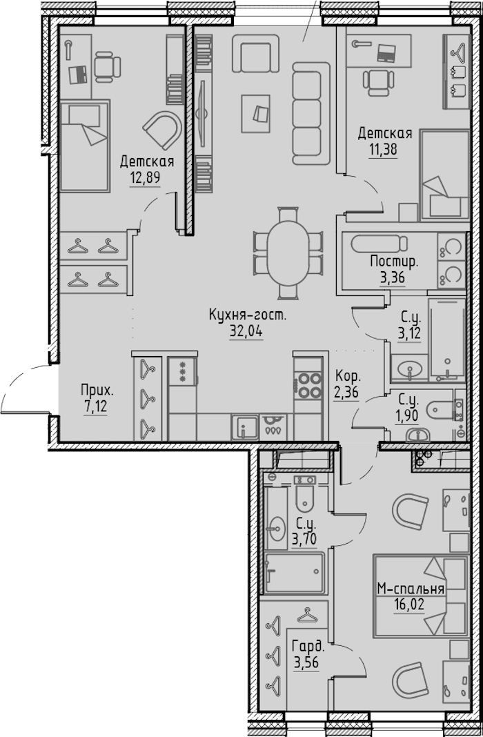 3-комнатная квартира 97.45 м², 6/7 эт., ЖК «LEGENDA Сампсониевский 32»